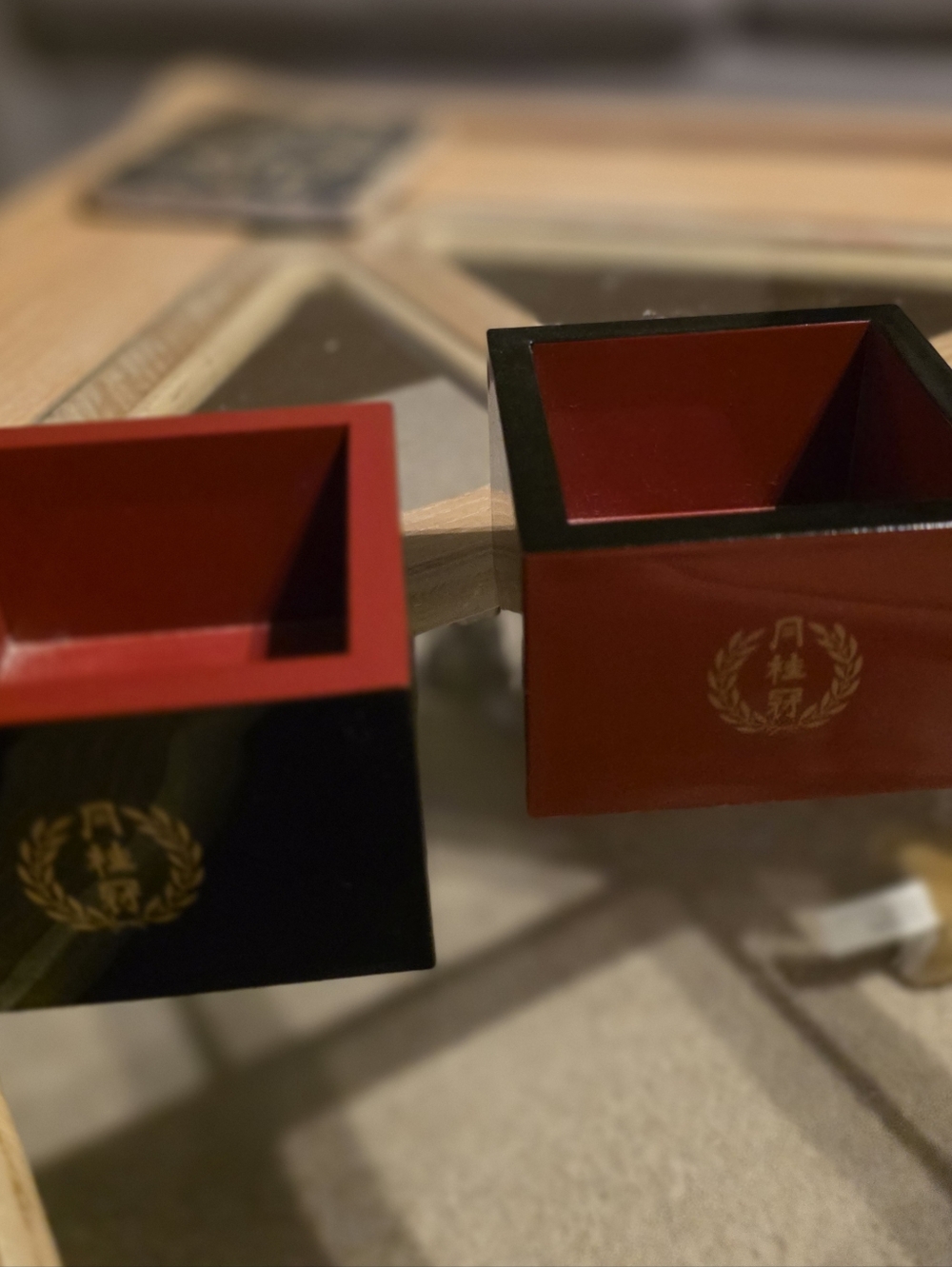 Red and Black Lacquered MASU Saki Boxes